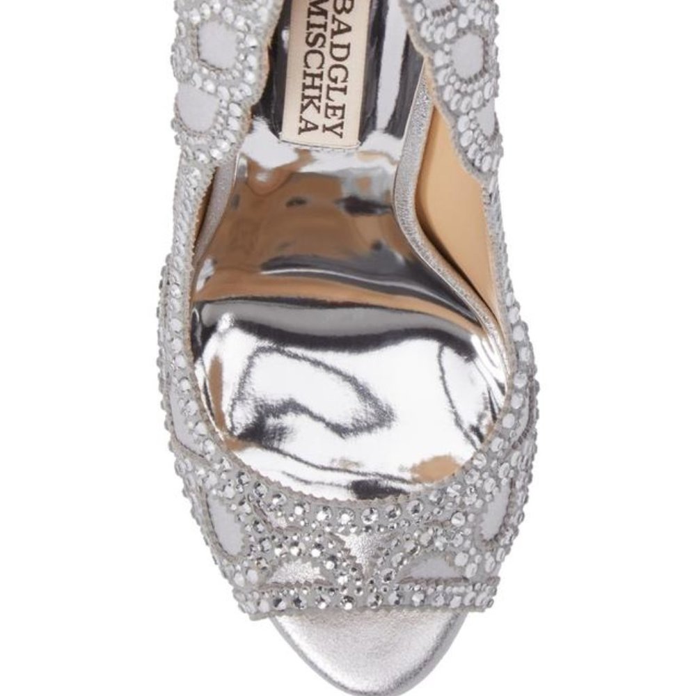 Badgley Mischka Karma Ii Embellished Shimmer-suede Pump Platforms - Picture 3 of 13
